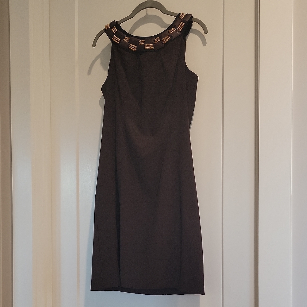 Elegant Brown Dress with Wooden Bead Accents